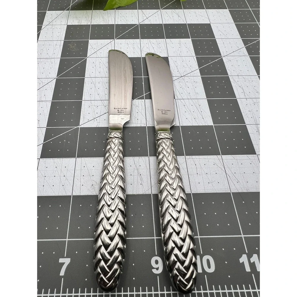 Ralph Lauren Equestrian Braid Master Butter Knife Silverplate Set of 2 1991
